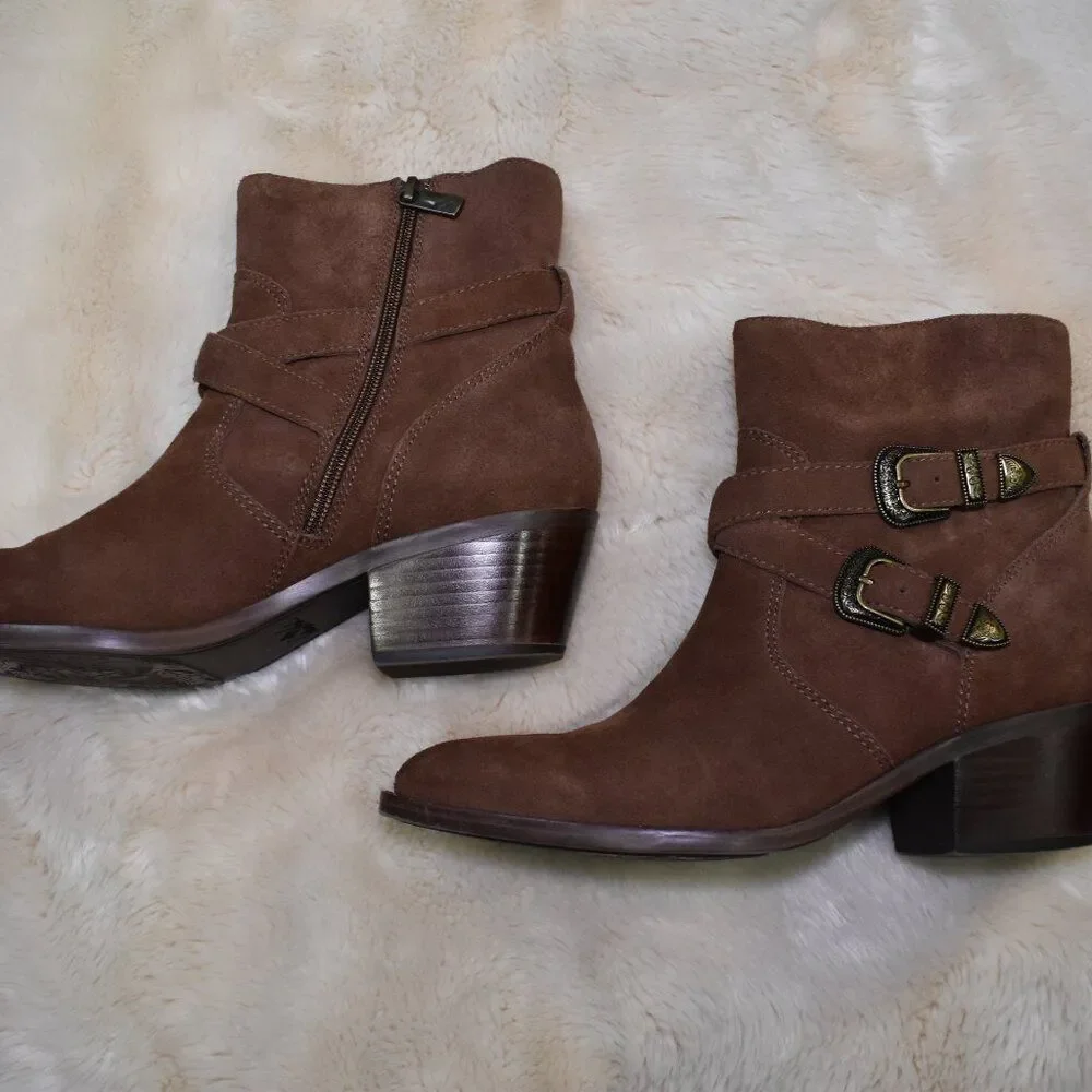 Patricia Nash Sandra Brown Suede Ankle Booties Western Cowgirl Boots Sz 9